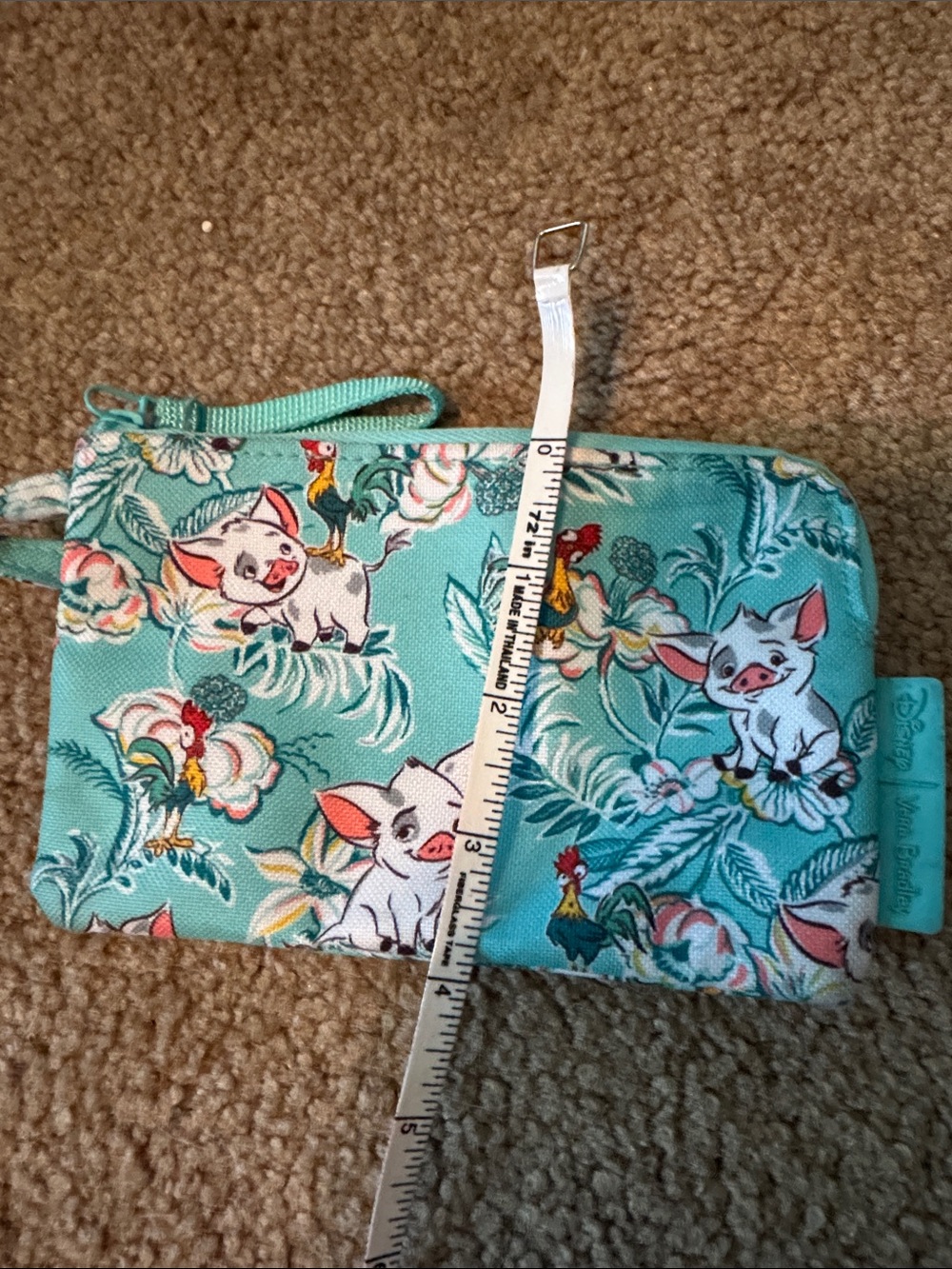 Vera Bradley Teal Floral Moana Pua & Hei Hei keychain pouch - Picture 2 of 3